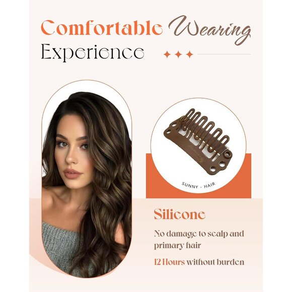 Clip in Hair Extensions Human Hair 18 Inch Straight Balayage Dark Brown - Picture 3 of 9